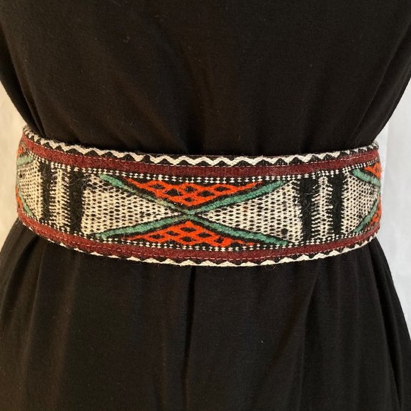 Anthropologie Double Buckle Western Cinch Belt Sz M Brown Leather, Woven Fabric main image 14